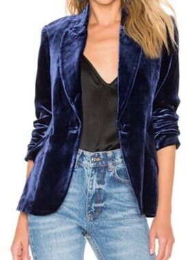 Velvet Tailored Blazer Jacket - Navy